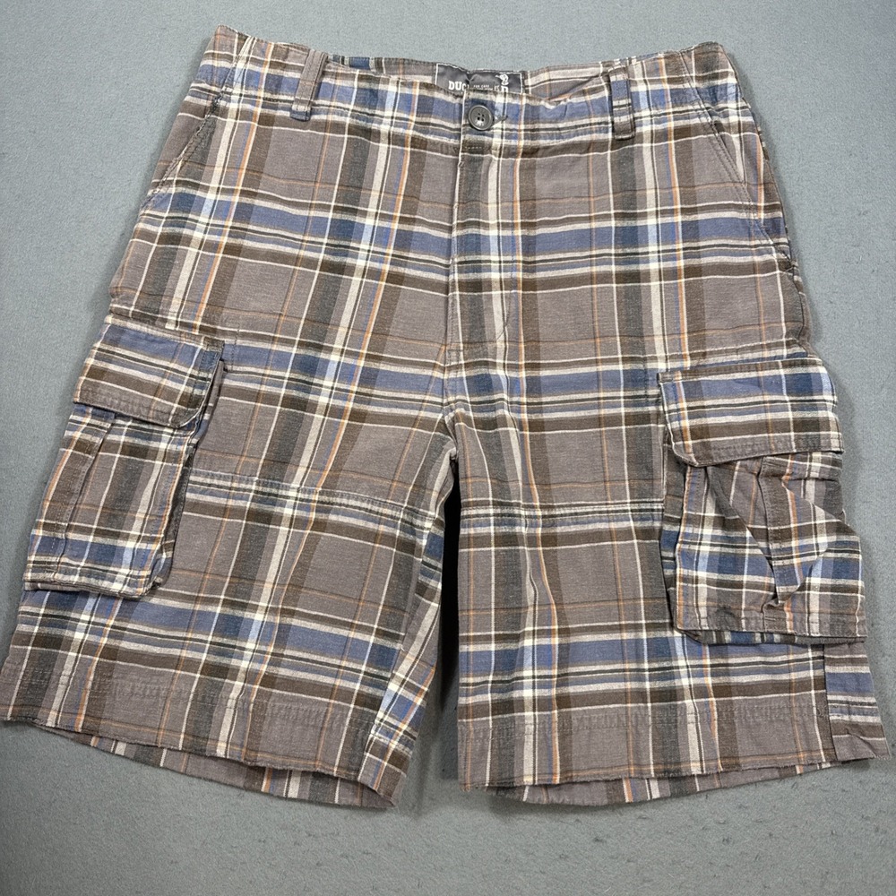 Duck Head‎ Jeans Co. Men's Cargo Shorts Navy Blue Plaid 32x10 Distressed